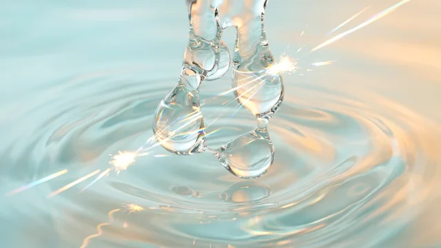 High-speed light pulses refracting through clear liquid glass droplets